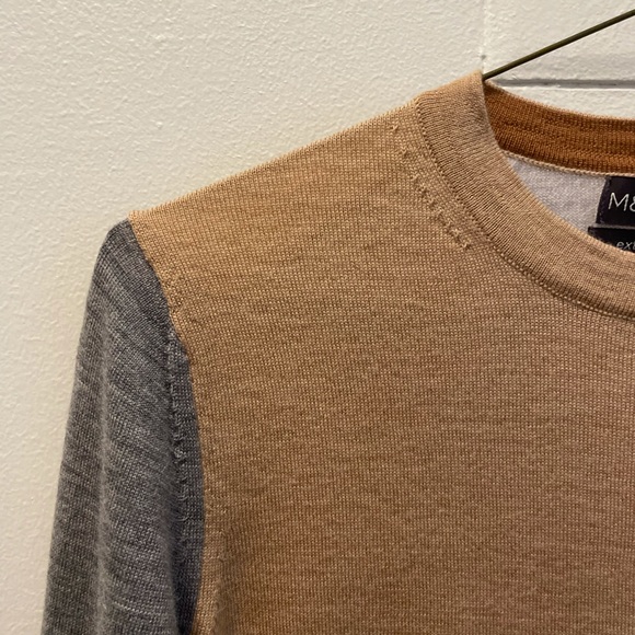 Marks and Spencer Merino Wool Light Brown and Grey Sweater - Picture 6 of 13